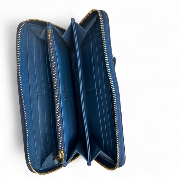 Women's Prada Saffiano Fiocco Leather Long Blue Zippered Ribbon Wallet - Picture 16 of 16